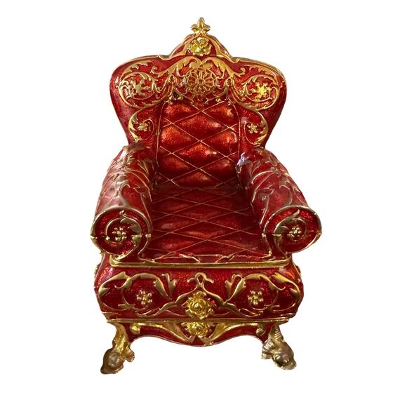 Red Throne Chair Super Clean Ornate Elegant Trinket Box Golden